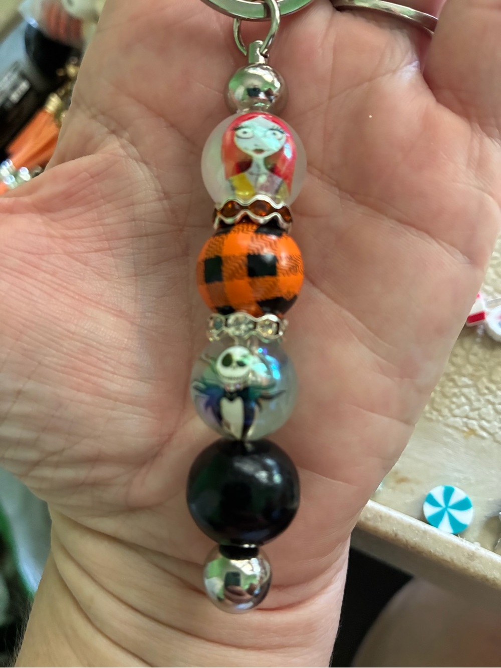 Nightmare Character Bead Keychain - Black & Orange